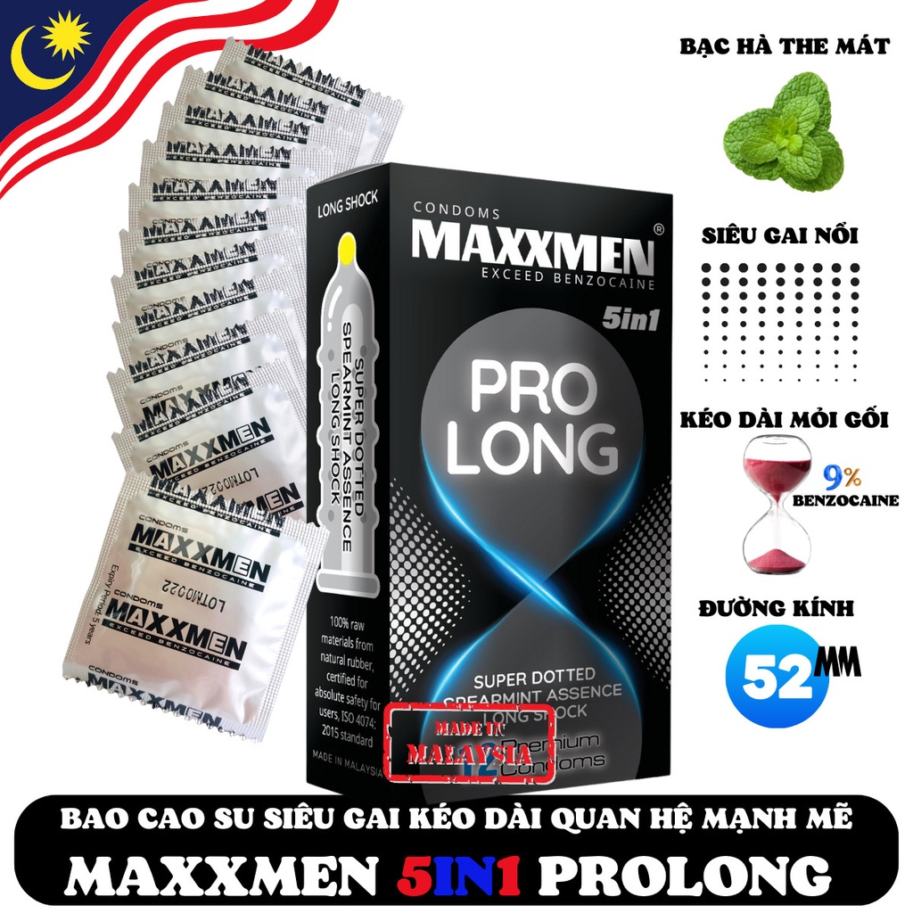 Bao cao su Maxxmen Prolong, bao cao su siêu gai gân siêu mỏng kéo dài thời gian quan hệ