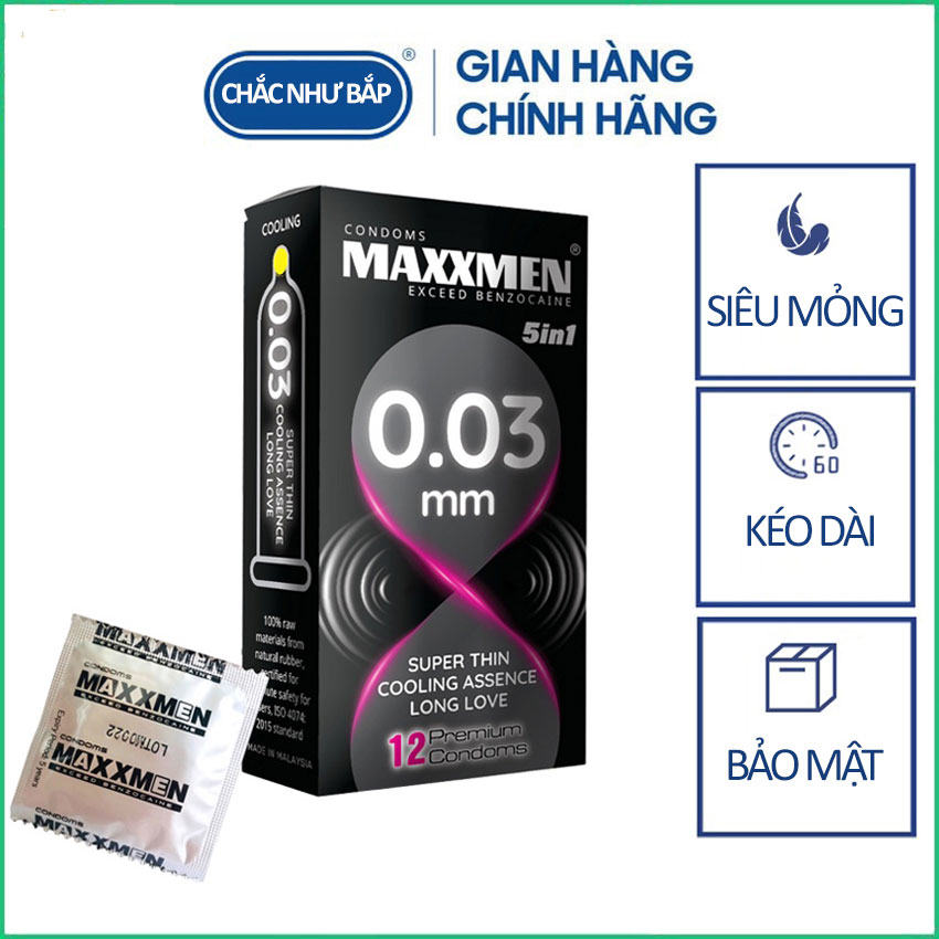 Bao cao su Maxxmen 0.03 5 in 1, bao cao su siêu mỏng kéo dài thời gian quan hệ