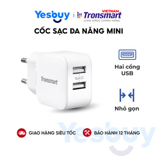 Cốc sạc mini 2 cổng hỗ trợ công nghệ sạc nhanh VoltiQ dùng cho điện thoại, máy tính bảng... Tronsmart W02 TM-360781