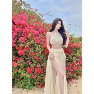 sẵn 🌸 Set áo yếm croptop - chân váy xòe đi biển | 𝑫𝒓𝒆𝒔𝒔 𝒃𝒚 𝑫𝒆 𝑷𝒐𝒔𝒚