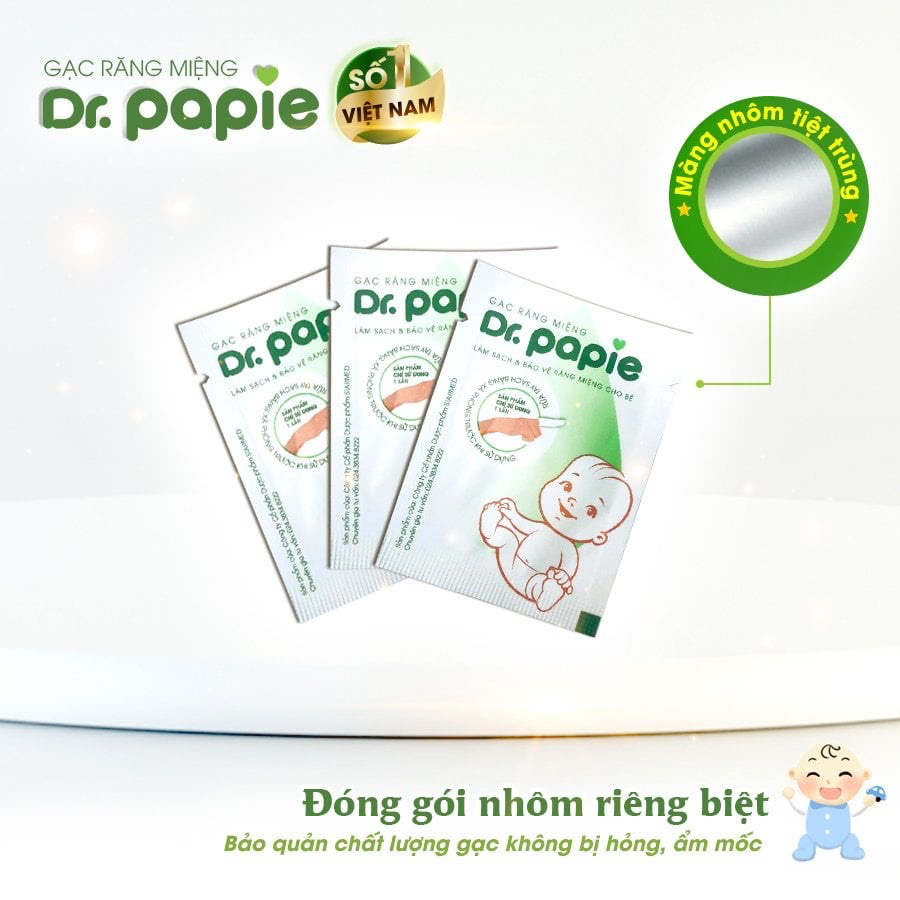 ￼Gạc Rơ Lưỡi Dr.Papie Tiêu Chuẩn 5SAO, Làm Sạch Răng, Lưỡi, Nướu và Khoang Miệng Cho Bé - 30Gói/Hộp