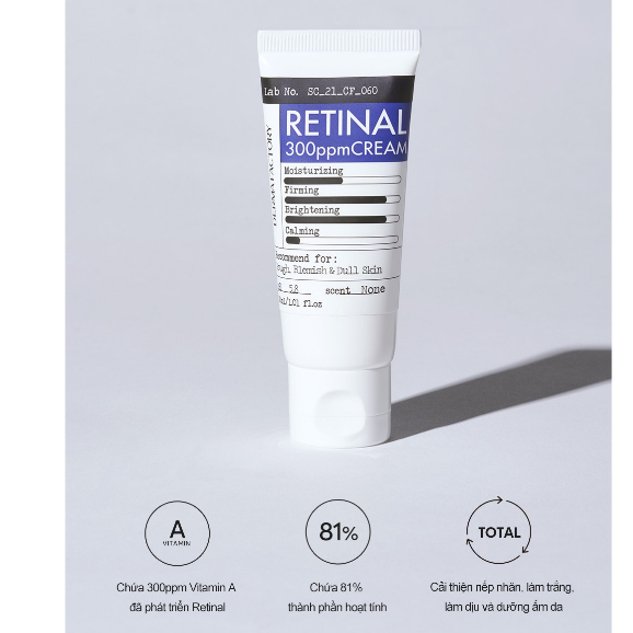 Kem dưỡng ẩm ban đêm căng bóng chống lão hóa da Derma Factory Retinal 300ppm 1000 ppm Cream 30g 30ml