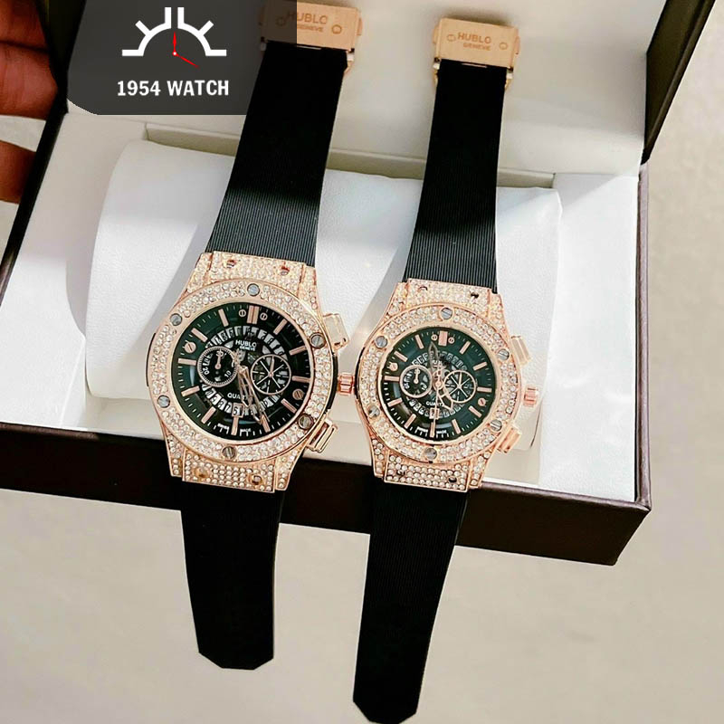 Đồng Hồ Nam Nữ Hulot Viền Đính Full Đá - Size 34-42mm, Dây Cao Su Dẻo,Máy Pin Sàn Trọng Dành Cho Nam Nữ