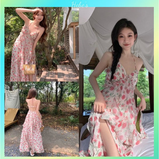 Đầm maxi hoa hở lưng phong cách sexy hàn quốc thời trang nữ hebe's H46