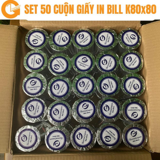 Giấy in hóa đơn,in bill,in nhiệt,in đơn hàng,in phiếu thanh toán cho máy in nhiệt k80 phi 80 80x80mm set 50 cuộn
