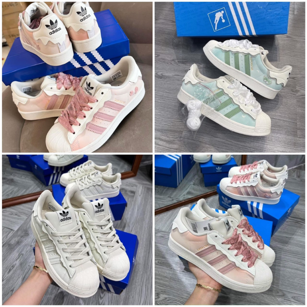 Giày Adidas Superstar, Das Sò Full 3 Màu, Trắng kem, Trắng Hồng, Xanh Lá, Đủ size nam nữ 36-43