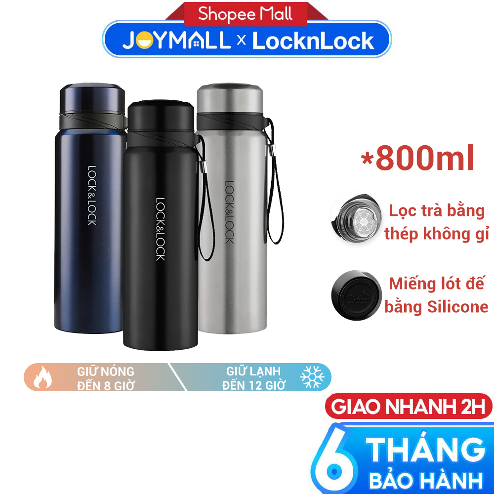 Bình giữ nhiệt Lock&Lock 800ml LHC6180 Vacuum Bottle - Hàng chính hãng, có khay lưới lọc trà, dây treo xách - JoyMall