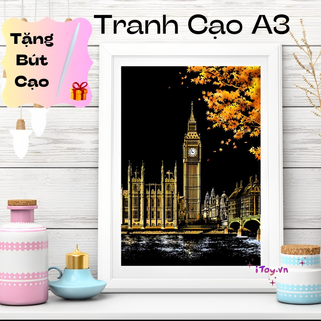 Tranh cạo than tre A3 Hàn Quốc ma thuật, tặng bút cạo chuyên dụng với 15 chủ đề phong cảnh rực rỡ về đêm