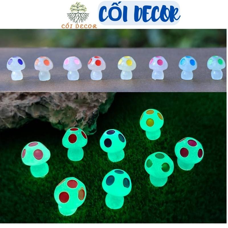 Tiểu cảnh mini ❤️ Mô hình cây nấm mini dạ quang nhiều màu sắc trang tr