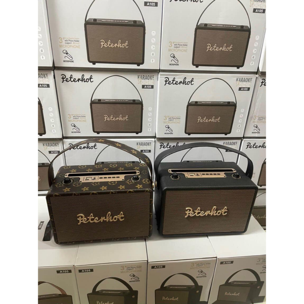 Loa Bluetooth Peterhot A105 Âm Thanh Siêu Chất,Tích Hợp Cổng Micro 6.5 Karaoke, Micro Không Dây