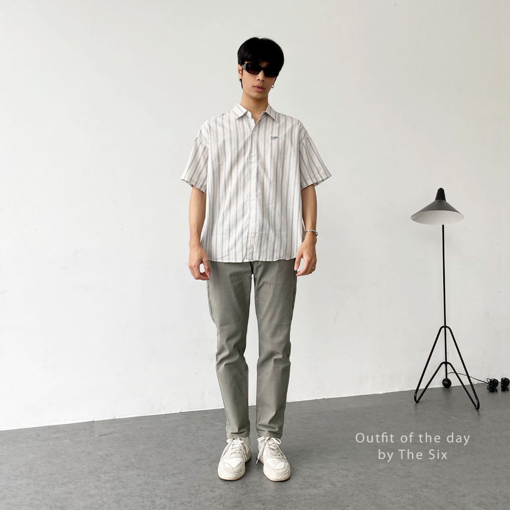 Áo sơ mi ngắn tay nam kẻ họa tiết The Six K1739
