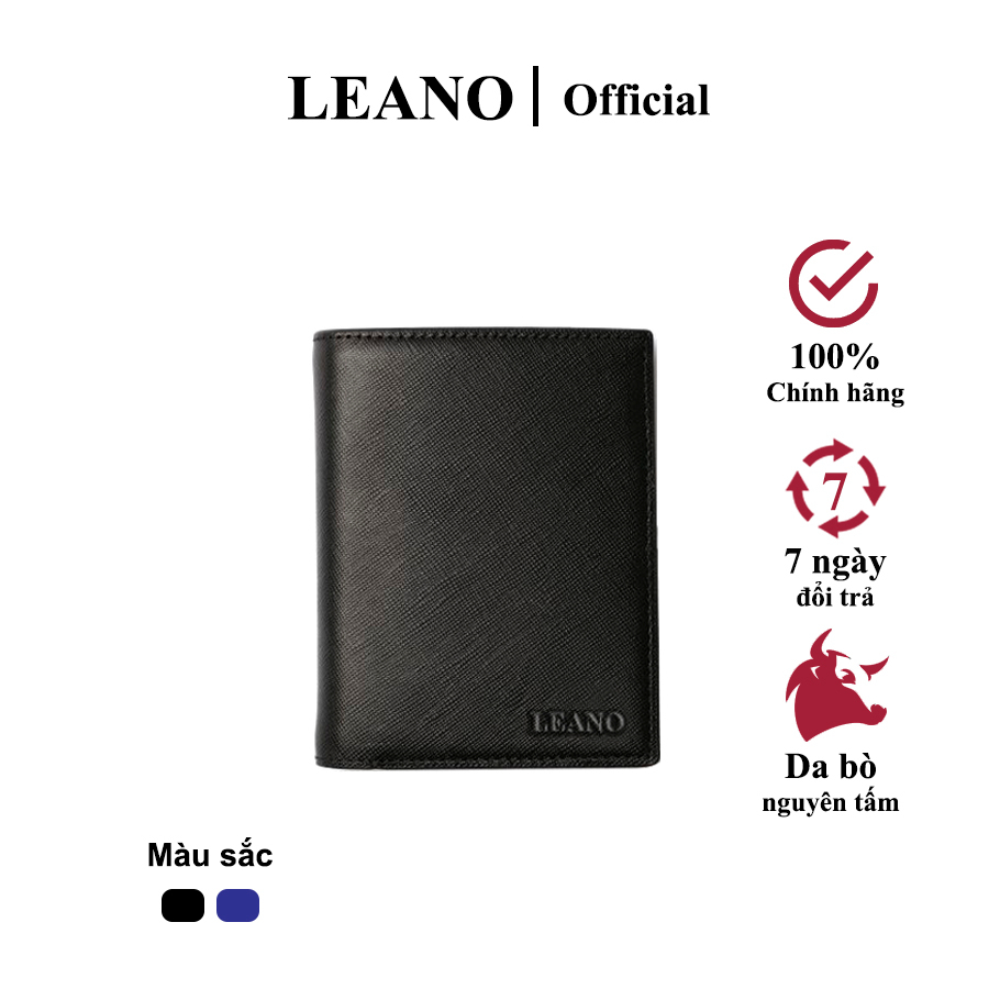 Ví nam da saffiano chính hãng Leano cao cấp, Bóp da nam sang trọng bền bỉ dáng ngang, đứng