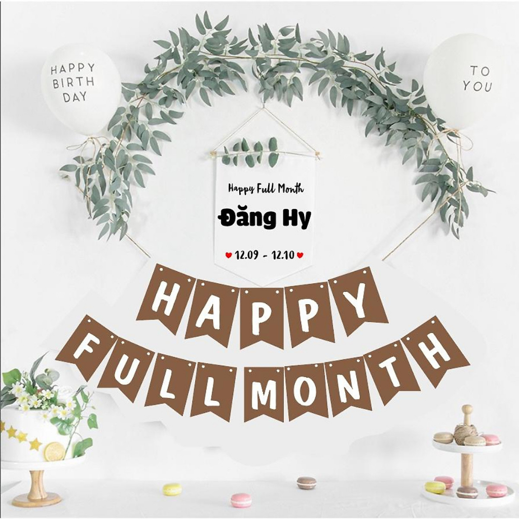 Dây chữ Happy Full Month giấy trang trí đầy tháng bé trai bé gái siêu đáng yêu