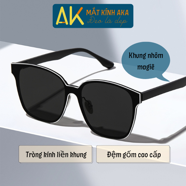 Kính râm nam thời trang cao cấp chống tia UV nữ mắt tròn đổi màu đen gọng vuông cho người mặt to ngầu AKA