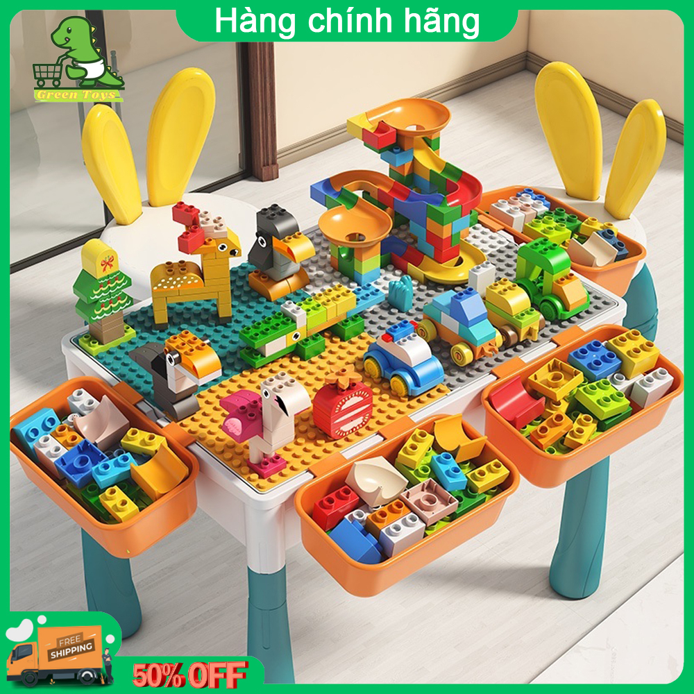 Đồ chơi trẻ em bộ bàn ghế cao cấp, đa chức năng, kèm nhiều chi tiết, bàn gồm 1 mặt bàn trơn, 1 mặt bàn lắp ghép xếp hình