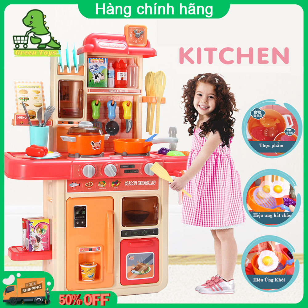 Đồ chơi trẻ em bếp nấu ăn cao cấp, với 42 mô hình dụng cụ nấu ăn thiết thực nhất, kèm đường dẫn nước, tính năng tạo khói