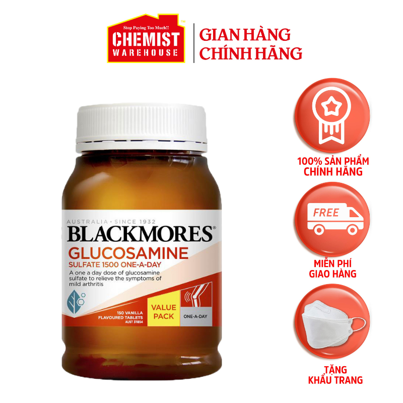 Viên uống Blackmores Glucosamine Sulfate 1500mg One-A-Day giúp hỗ trợ tăng cường xương khớp 150 viên của Úc
