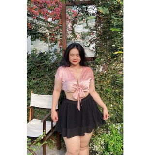 Áo croptop bigsize kiểu vải lụa gấm xinh xắn fattyta
