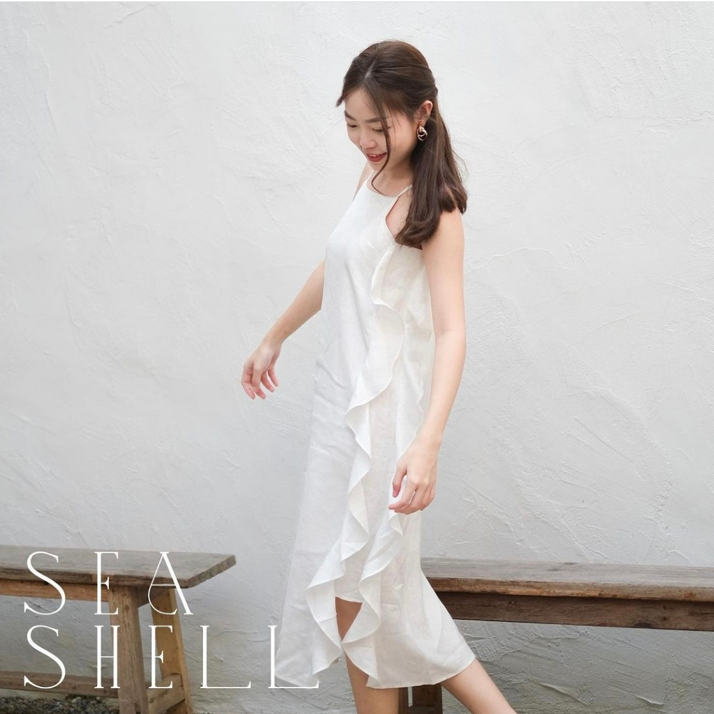 Váy Dài 2 dây LINEN thiết kế bèo 2 bên thân váy - SEASHELL DRESS