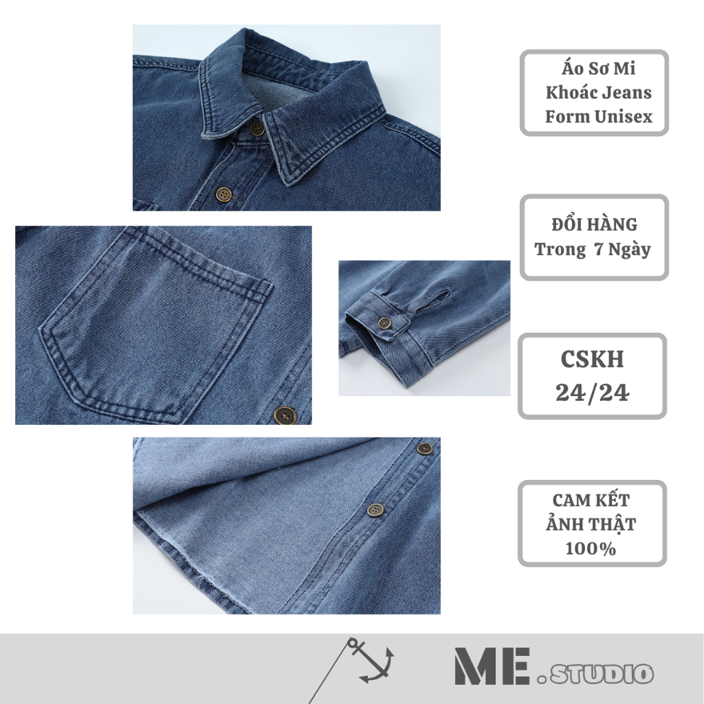 Áo Khoác Jeans Sơ Mi UNISEX Form Rộng Phong Cách Street Style Đủ Màu Phối Đồ SIÊU COOL