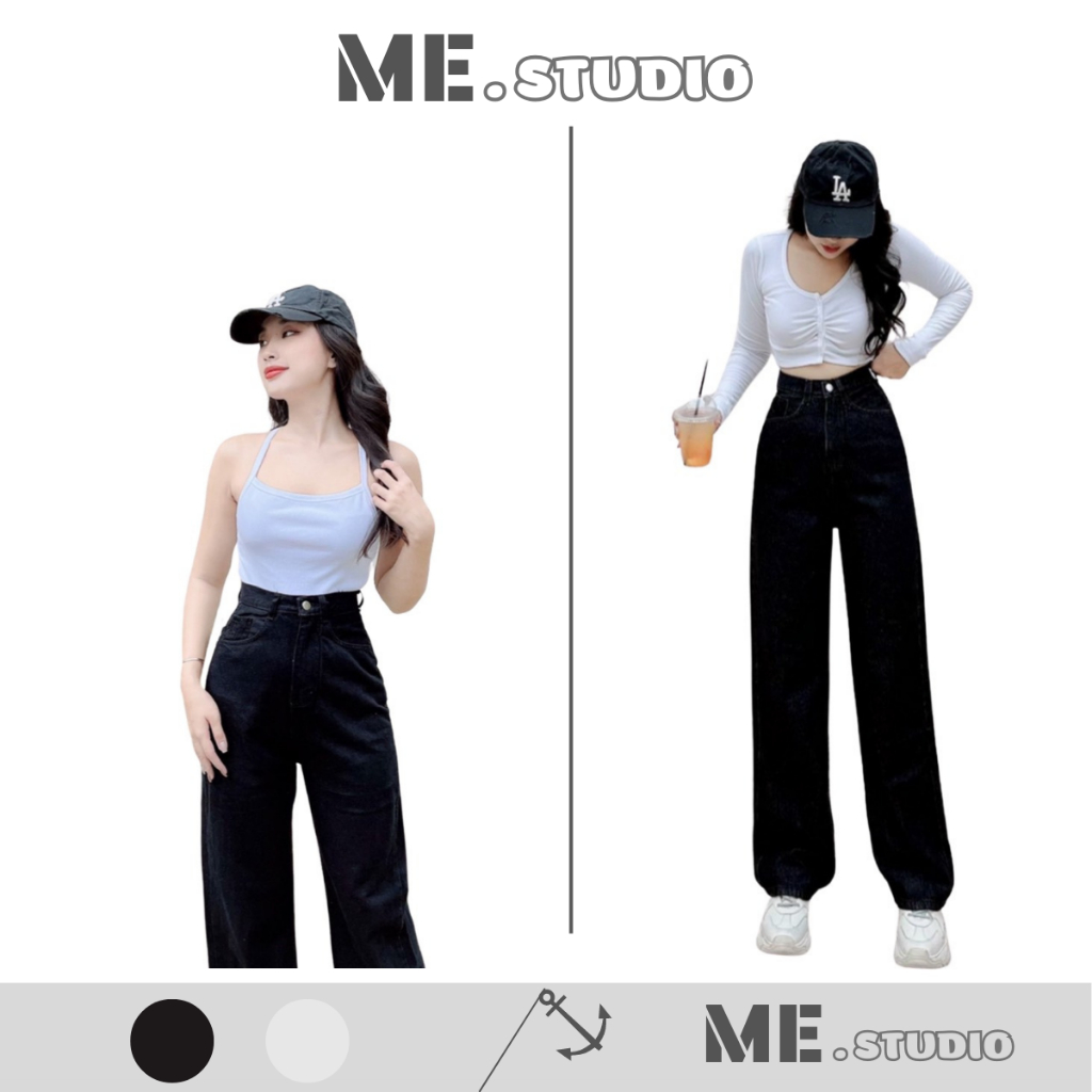 Quần Jeans NỮ ỐNG SUÔNG Màu Đen Tuyền Đáy Cao Siêu HÁCH DÁNG [ ME.STUDIO ]