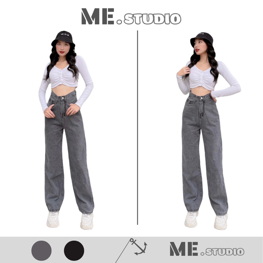 Quần Jeans NỮ ỐNG SUÔNG Màu XÁM KHÓI Đáy Cao Siêu HÁCH DÁNG [ ME.STUDIO ]