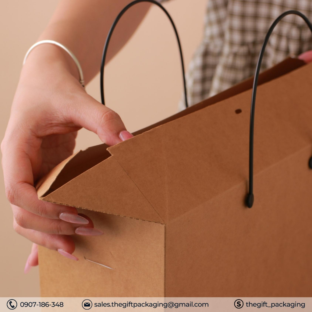 Combo 10 Hộp giấy Kraft quai xách nhựa đựng quà tặng - The Gift Packaging