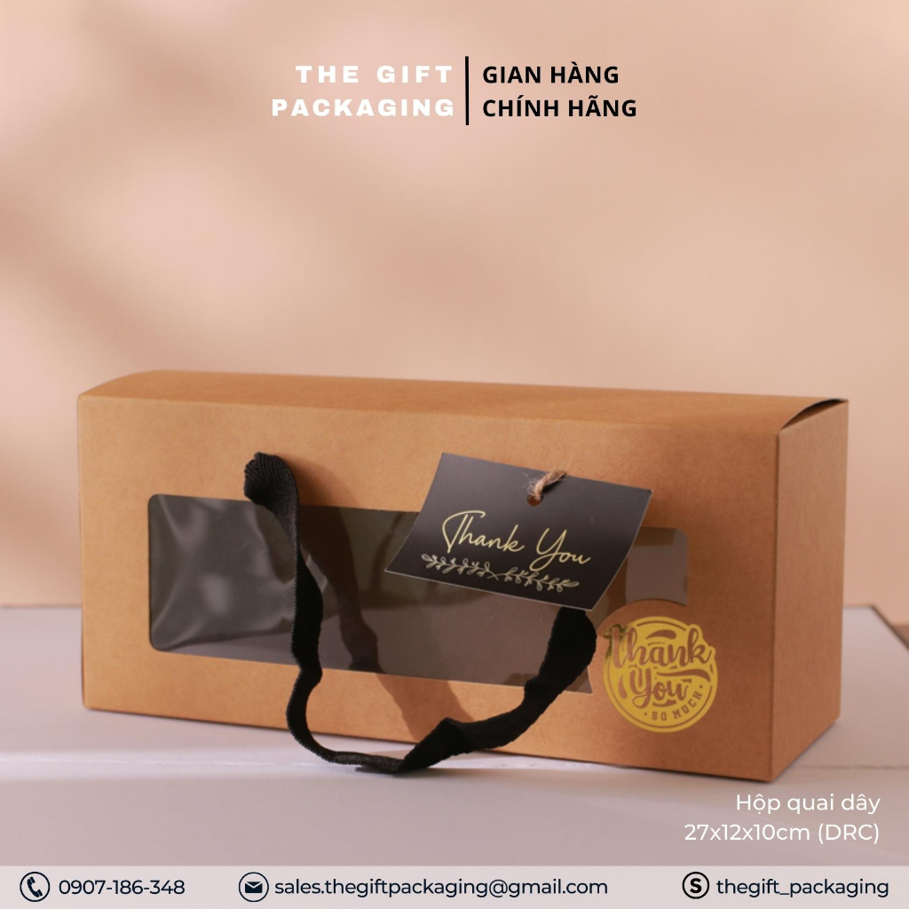 Hộp quà tặng giấy Kraft, hộp quai xách, ép kim logo thank you - The Gift Packaging