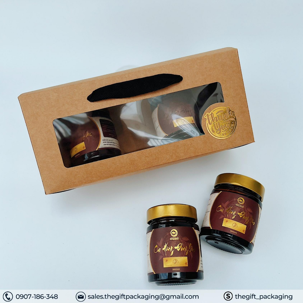 Hộp quà tặng giấy Kraft, hộp quai xách, ép kim logo thank you - The Gift Packaging