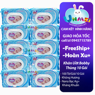 10 Gói Khăn Ướt Bobby Care Không Hương 100 Miếng/Gói