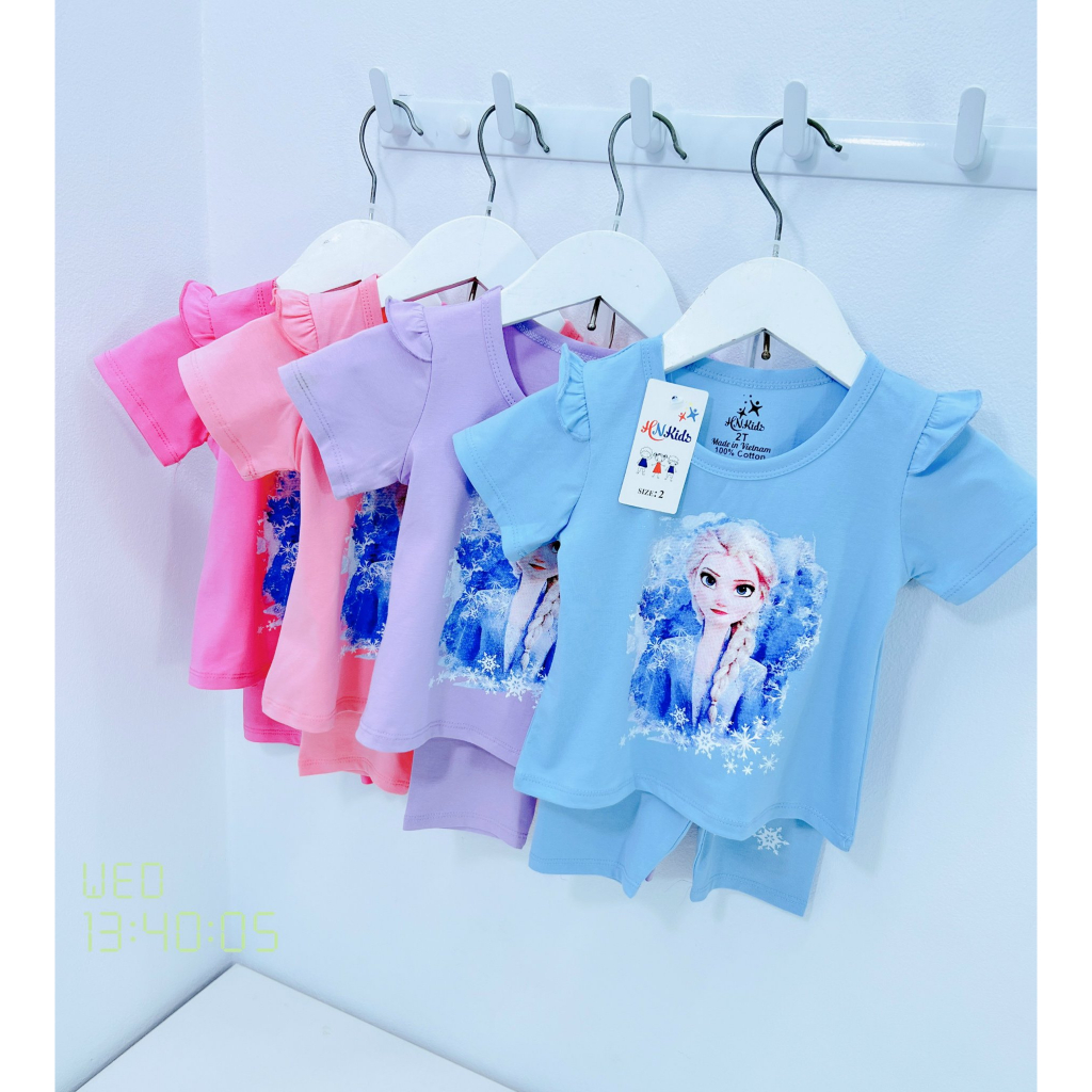 Bộ quần áo cotton elsa xinh xắn cho bé yêu