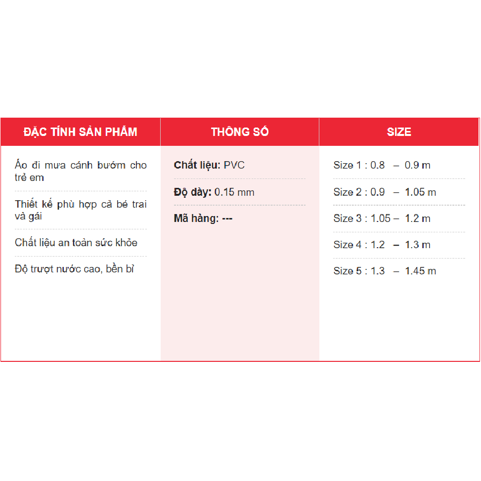 ÁO MƯA RANDO CÁNH BUOM TRẺ EM CAO CẤP CHÍNH HÃNG