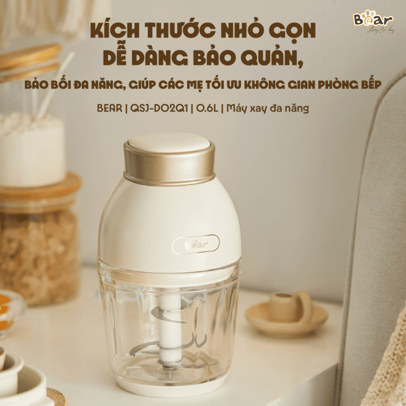 COMBO Nồi nấu cháo chậm cho bé 1.6L Bear SUBE002 nâu + Máy xay thực phẩm cho bé Mini Đa Năng Bear B02R1, BH 18 tháng