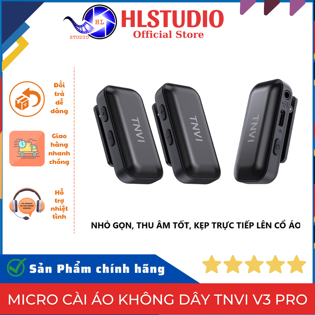 Micro cài áo không dây TNVI V3 PRO kẹp áo gọn nhẹ, thu âm tốt HL Studio