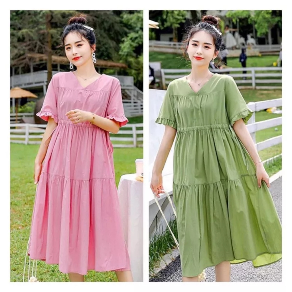 Váy Bầu Thiết Kế Dáng Suông Chữ A Trẻ Trung Xinh Xắn 2 Màu Xanh Và Hồng Cho Các Nàng, Mặc Ở Nhà Đi Chơi