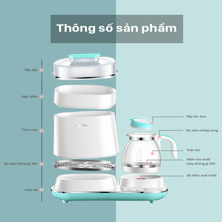 Máy Tiệt Trùng Sấy Khô Đa Năng, Máy Đun Nước Pha Sữa, Hâm Sữa, Sấy Khô Bình Sữa 6 In 1, Xiantian QZ-ZC11 - BH 12 Tháng