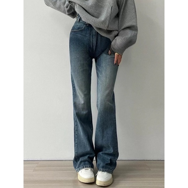 Quần jeans co dãn xanh đậm mài , Quần bò xanh ống loe co dãn Chất Siêu đẹp