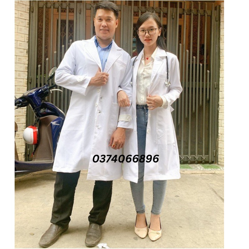 Áo Blouse Bác Sĩ Dài Tay Cao Cấp, Vải Cotton Dày Dặn - Dáng Dài Nam/Nữ - Đồng Phục Y Tế