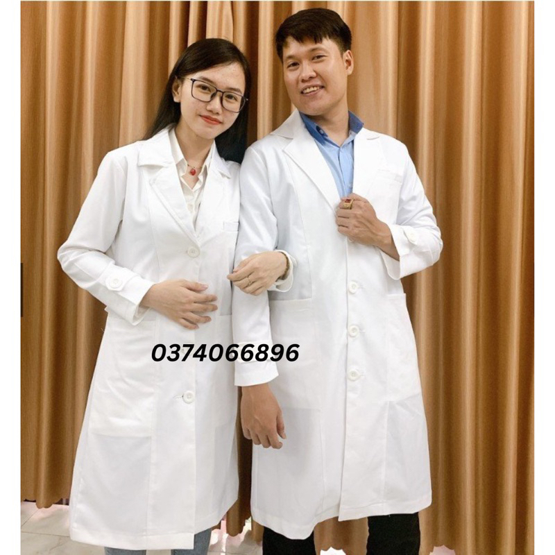 Áo Blouse Bác Sĩ Dài Tay Cao Cấp, Vải Cotton Dày Dặn - Dáng Dài Nam/Nữ - Đồng Phục Y Tế