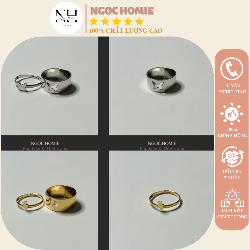 Set cặp nhẫn đôi, tình bạn, tình yêu bền chặt gắn kết yêu thương chất hợp kim.