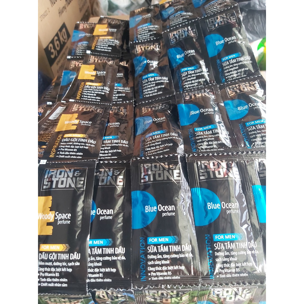 Combo 12 gói Dầu gội/ Sữa tắm gội tinh dầu IRON & STONE innovation hương Blue Ocean