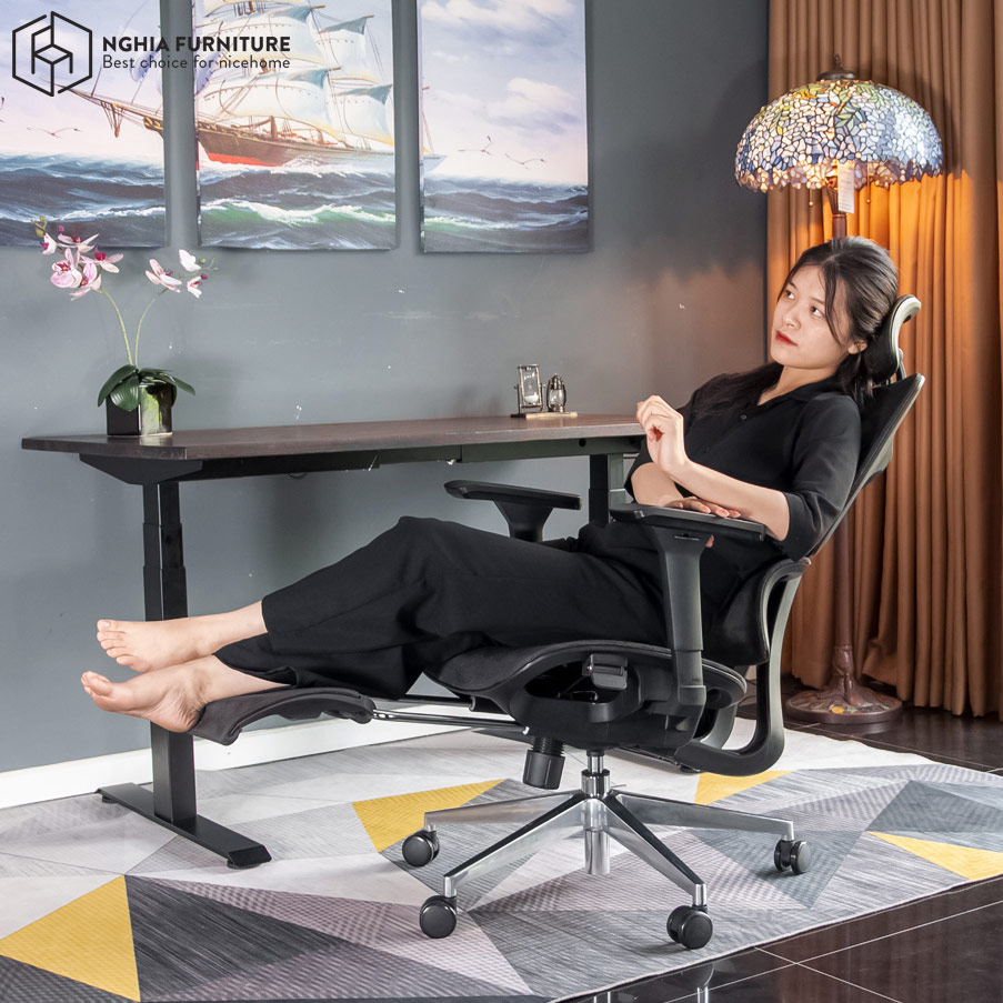 Ghế công thái học Nghia Furniture Ergonomic 06 Plus có gác chân, ngả ghế 135 độ, tựa đầu 3D, tay vịn 3D, full tính năng