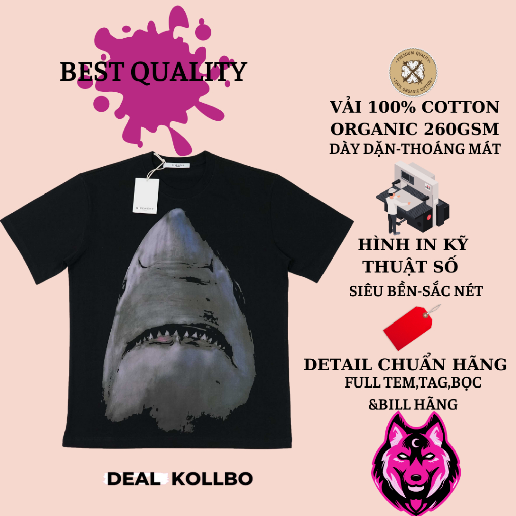 Áo givenchi shark nam nữ phong cách luxury form rộng tay lỡ vải cotton organic Áo thun givenchi nam nữ cao cấBestquality