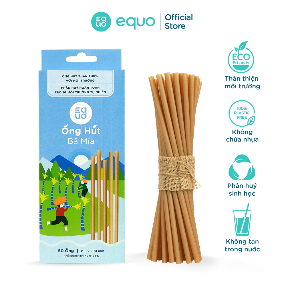 Ống hút bã mía EQUO không tan trong nước hộp 50 ống szie tiêu chuẩn phi 6