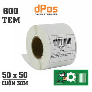 Cuộn 600 tem nhiệt 50x50mm dài 30m dùng in tem vận chuyển giao hàng tiết kiệm GHTK và các loại tem nhãn khác size 5x5cm