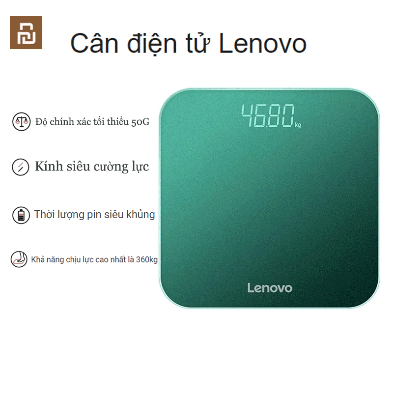 Cân điện tử Lenovo - cân hiển thị chính xác, kiểm tra thông số sức khỏe, mặt kính tráng gương sang trọng-BearMi Smarhome