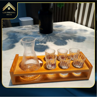 Ly uống rượu, bình rót, khay gỗ tự nhiên B6005+Y6005(tách lẻ từng món)