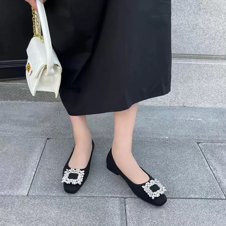 Free ship Giày bệt búp bê mũi vuông khóa đá siêu xinh hàng cao cấp