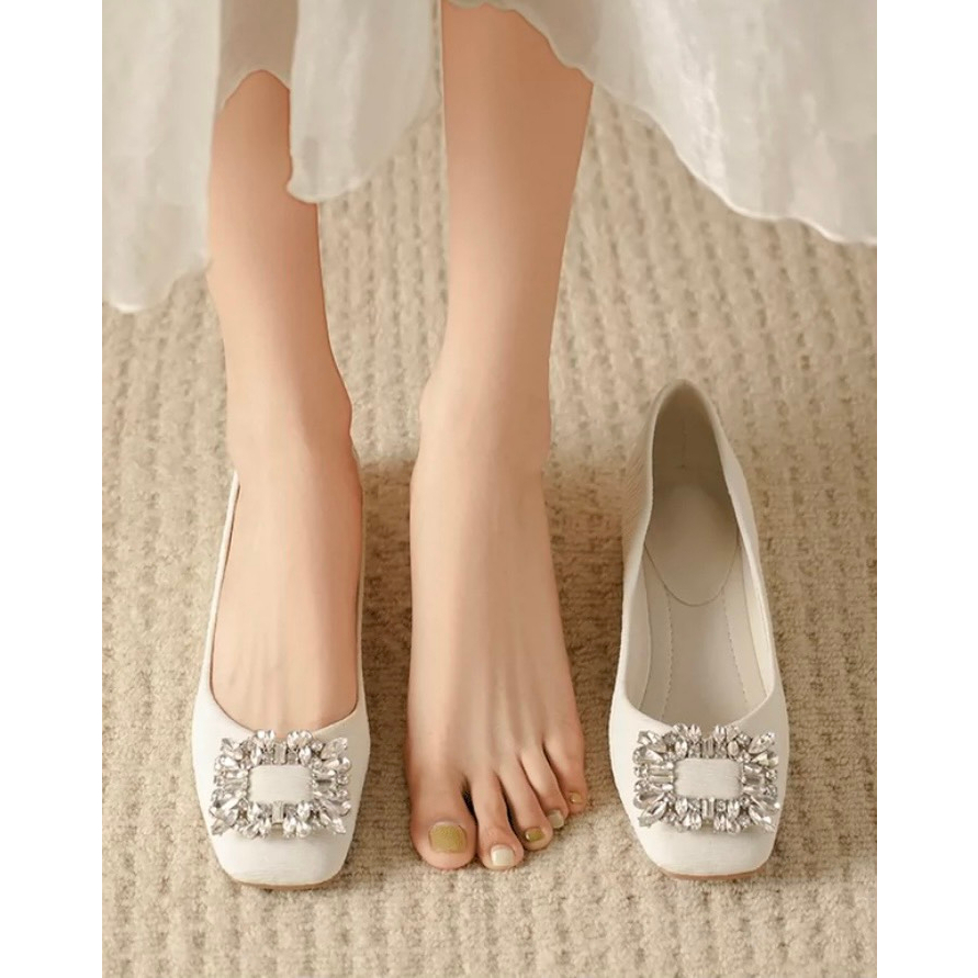 Free ship Giày bệt búp bê mũi vuông khóa đá siêu xinh hàng cao cấp