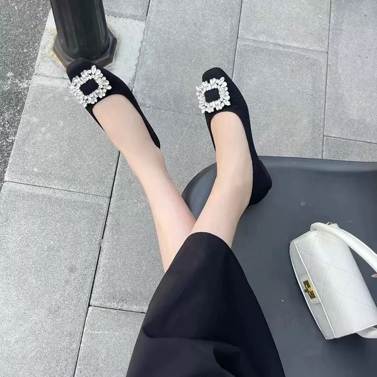 Free ship Giày bệt búp bê mũi vuông khóa đá siêu xinh hàng cao cấp